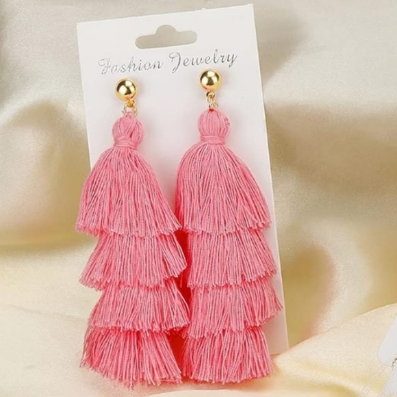 Pink Fringe Earrings Tassel Earrings Spring Jewelry Jewellery - Picture 4 of 4